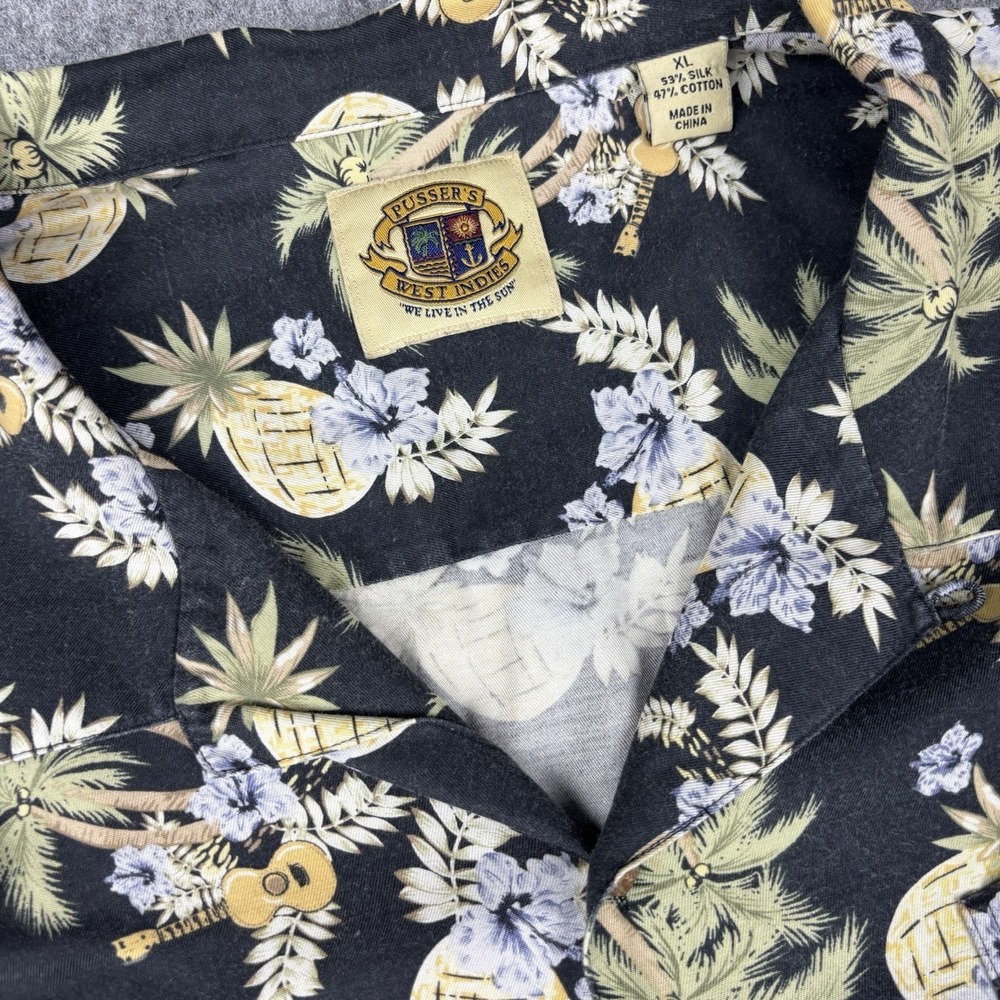 Pussers West Indies Hawaiian Shirt Mens‎ Xl Short Sleeve All Over Print Silk EUC